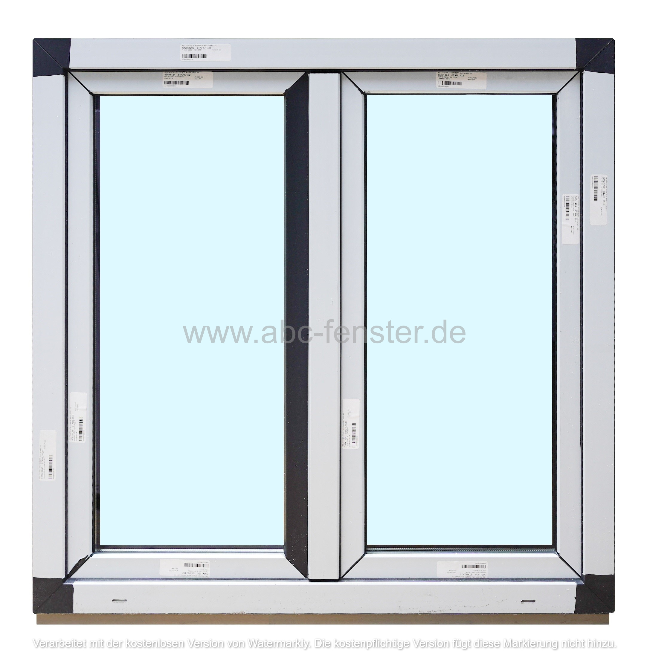 Kunststofffenster 100x120 cm (b x h), Aussendekor anthrazit und innen weiß, 2-flügelig, 3-fach Verglasung