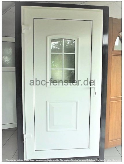 Kunststoff Nebeneingangstür 100 x 210 (b x h), mit Drückergarnitur, Modell Arber, weiss