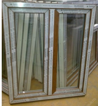 Kunststofffenster 100x120 cm (b x h), Aussendekor eiche gold und innen weiß, 2-flügelig, 3-fach Verglasung – Bild 2