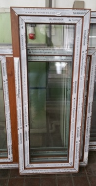 Kunststofffenster Salamander 60x150 cm (b x h), Aussendekor eiche gold und innen weiß, 3-fach Verglasung – Bild 2