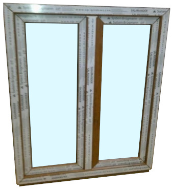 Kunststofffenster 100x120 cm (b x h), Aussendekor eiche gold und innen weiß, 2-flügelig, 3-fach Verglasung