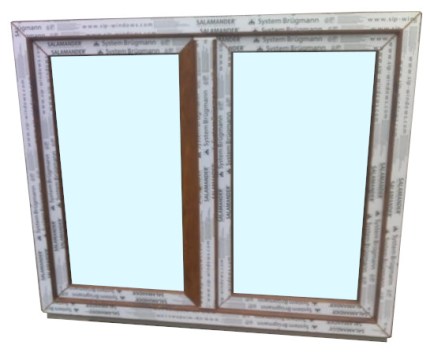 Kunststofffenster 120x100 cm (b x h), Aussendekor eiche gold und innen weiß, 2-flügelig, 3-fach Verglasung