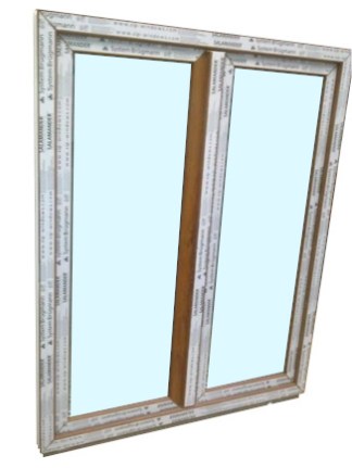 Kunststofffenster 120x150 cm (b x h), Aussendekor eiche gold und innen weiß, 2-flügelig, 3-fach Verglasung