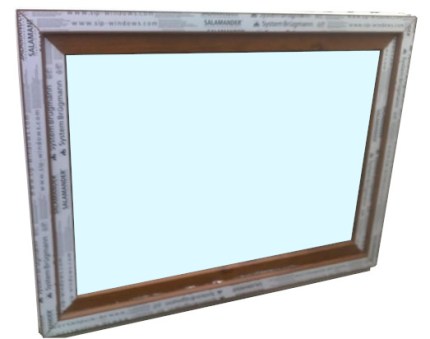 Kunststofffenster Salamander 120x90 cm (b x h), Aussendekor eiche gold und innen weiß, 3-fach Verglasung