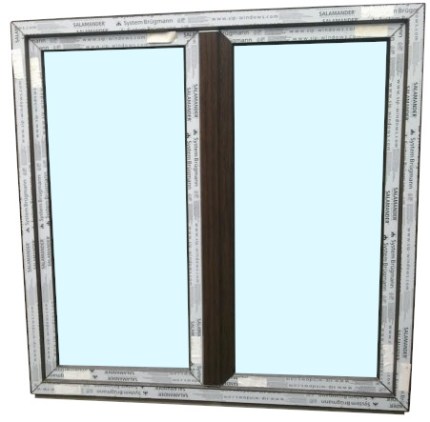 Kunststofffenster 140x140 cm (b x h), Aussendekor mooreiche und innen weiß, 2-flügelig, 3-fach Verglasung