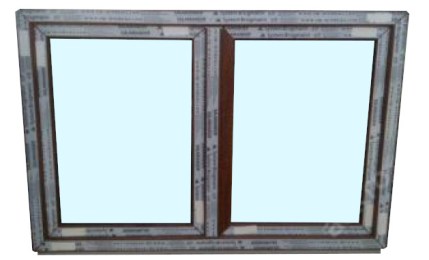 Kunststofffenster 150x100 cm (b x h), Aussendekor eiche gold und innen weiß, 2-flügelig, 3-fach Verglasung