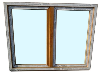 Kunststofffenster 150x120 cm (b x h), Aussendekor eiche gold und innen weiß, 2-flügelig, 3-fach Verglasung