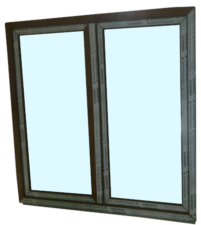 Kunststofffenster 150x150 cm (b x h), Aussendekor eiche gold und innen weiß, 2-flügelig, 3-fach Verglasung