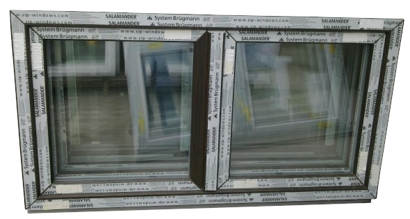 Kunststofffenster 150x80 cm (b x h), Aussendekor mooreiche und innen weiß, 2-flügelig, 3-fach Verglasung – Bild 2