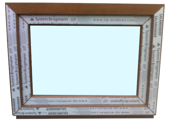 Kunststofffenster Salamander 80x60 cm (b x h), Aussendekor eiche gold und innen weiß, 3-fach Verglasung