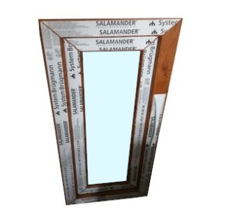 Kunststofffenster Salamander 40x90 cm (b x h), Aussendekor Eiche Gold und innen weiß, 3-fach Verglasung